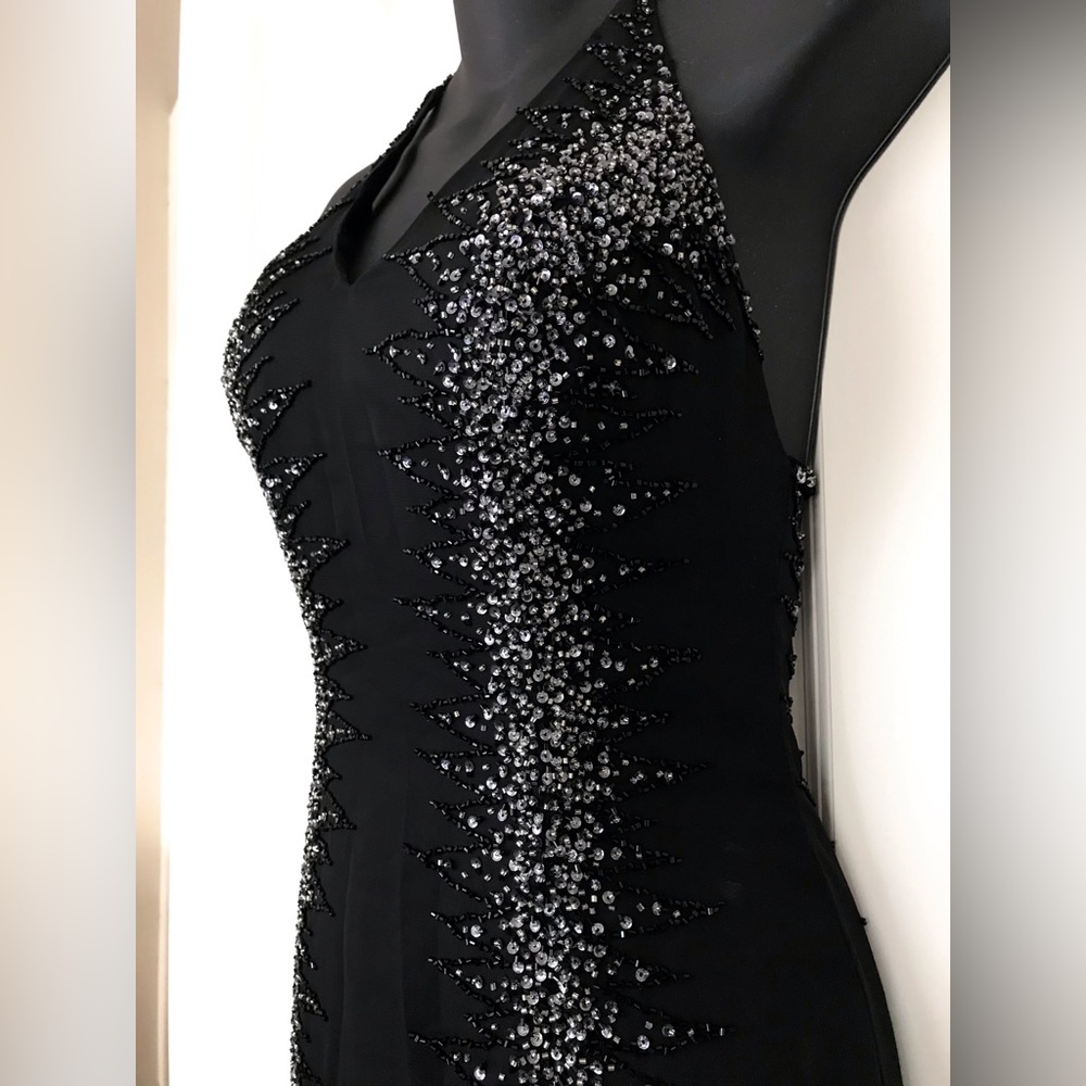Rivá Designs Beaded Sequin Mermaid Fan Tail Train Evening Gown Prom Formal